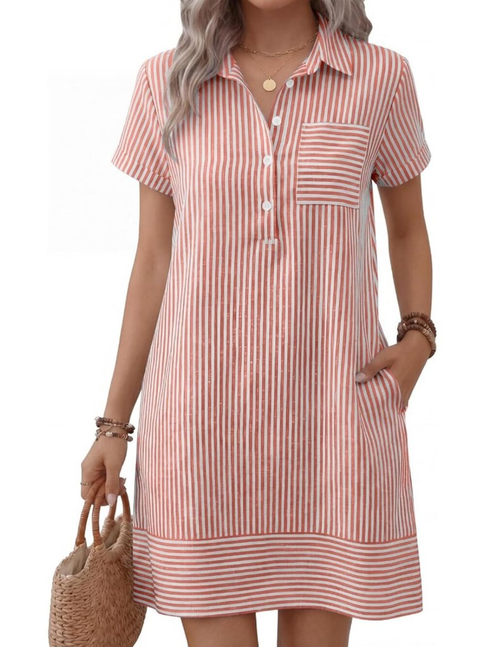 Summer Casual Short Sleeve Shirt Dress for Women - Lightweight & Comfortable
